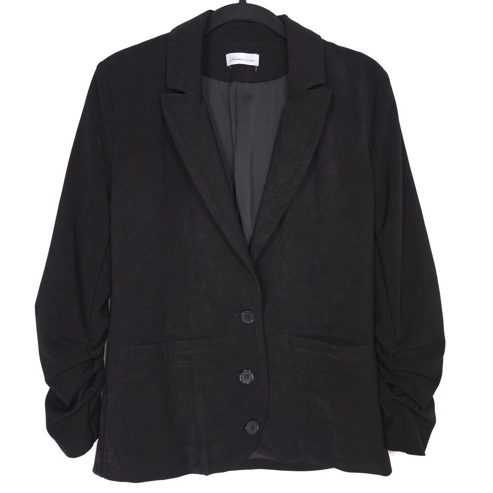Lovers & Friends Kamille Blazer Jacket Padded Shoulders Ruched Sleeves‎ XS Black